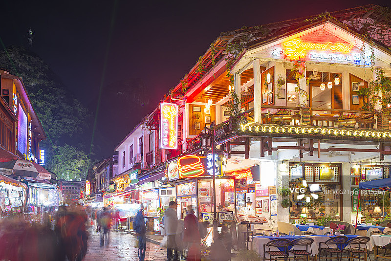 中国广西桂林阳朔西街夜景图片素材