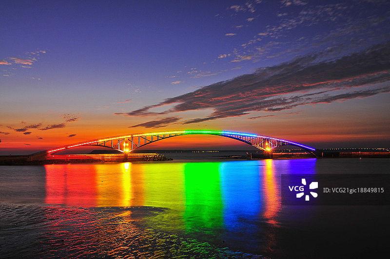 马公市,澎湖,台湾,亚洲,彩虹桥,日落,海景,西屿落霞,图片素材