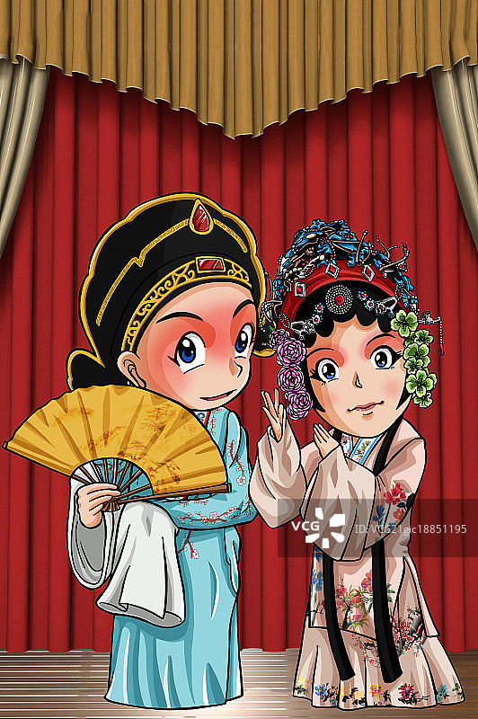 插画,人物,京剧,花旦?,小生,图片素材