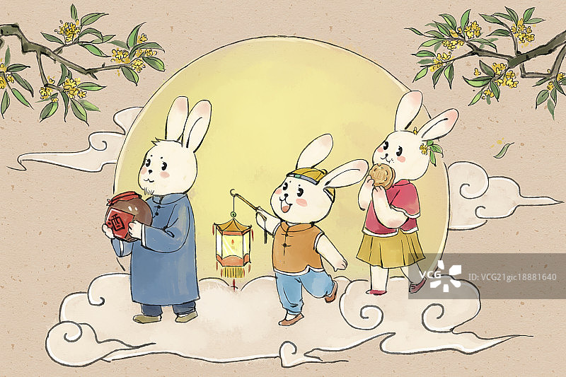 中秋节玉兔插画图片素材