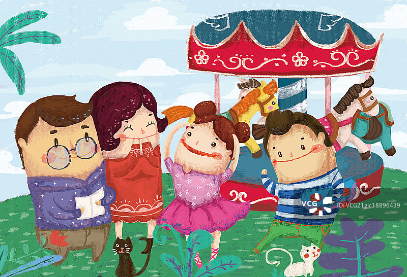 一家四口游乐园图片素材
