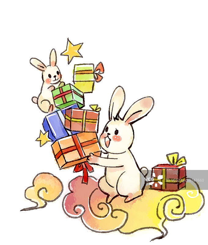 玉兔送礼插画图片素材