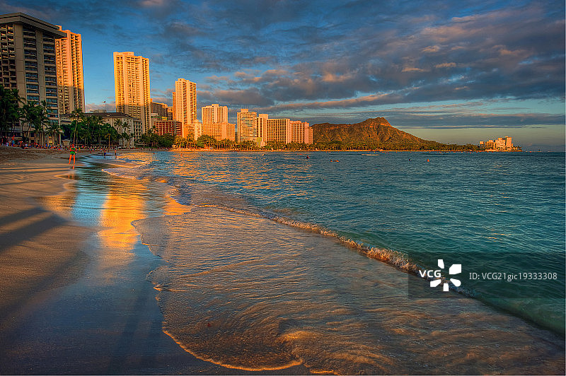 夏威夷威基基海滩日落图片素材