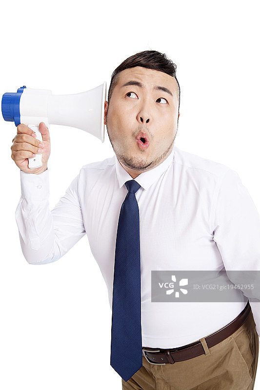 商务胖男人拿着扩音器图片素材
