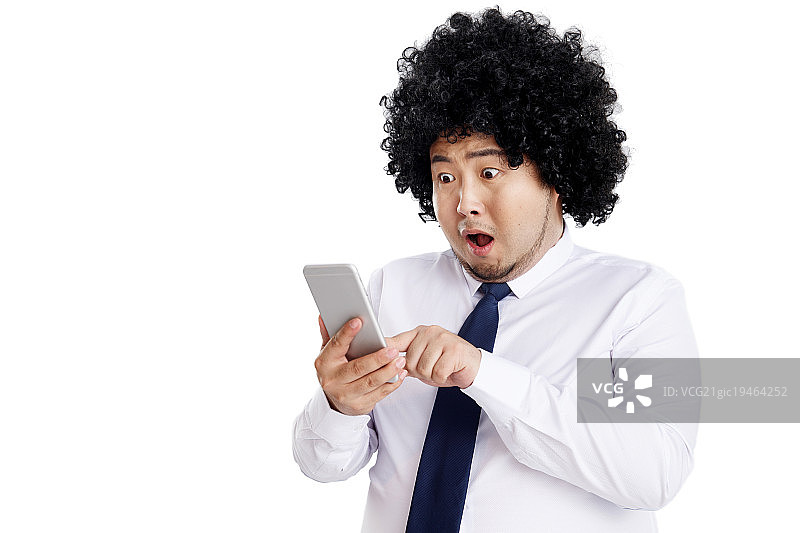 肥胖的商务男人使用手机图片素材