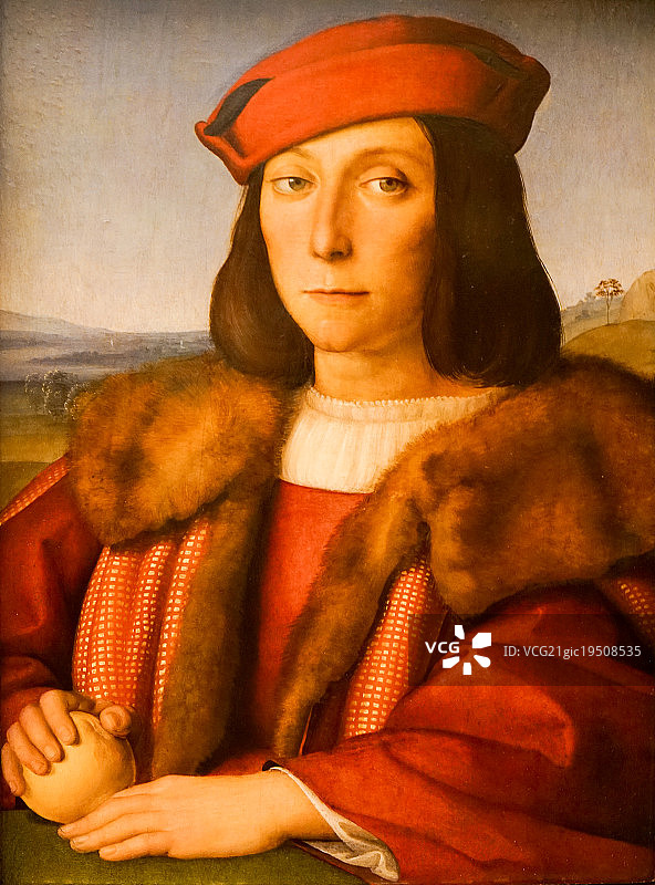 Portrait of Francesco Maria della Rovere (presumed), by Raffaello Sanzio, 1504, 16th Century, oil on panel, cm 85 x 64.图片素材
