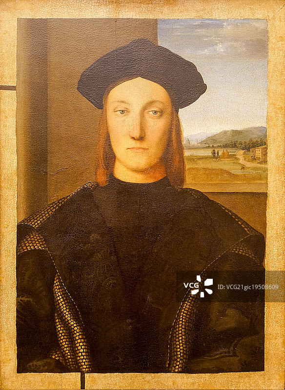 Portrait of Guidobaldo da Montefeltro, Duke of Urbino, 1505-1510, by Raphael Sanzio (1483-1520), oil on wood, 70,5x50 cm图片素材