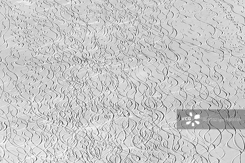 雪地里的滑雪痕迹俯视图图片素材