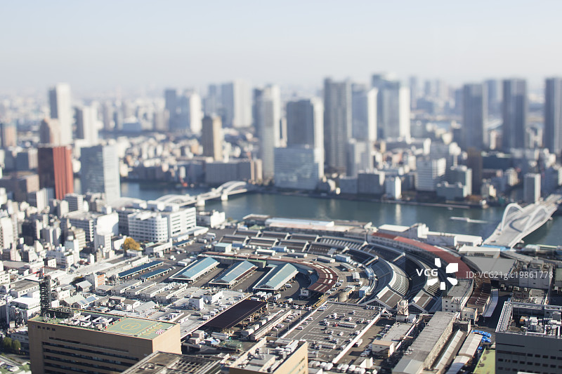 日本东京城市景观的移轴鸟瞰图图片素材