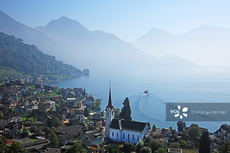 瑞士琉森州韦吉斯琉森湖风光图片素材