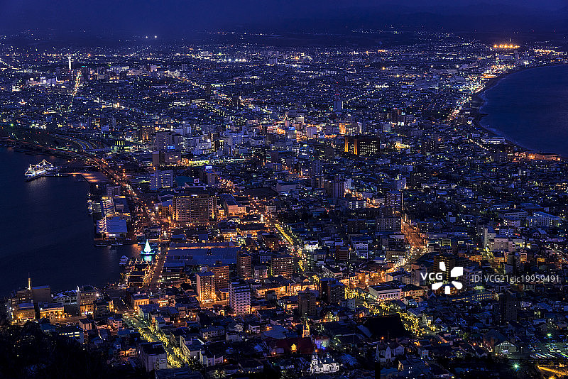从函馆山观景台眺望的函馆夜景，日本北海道函馆市图片素材