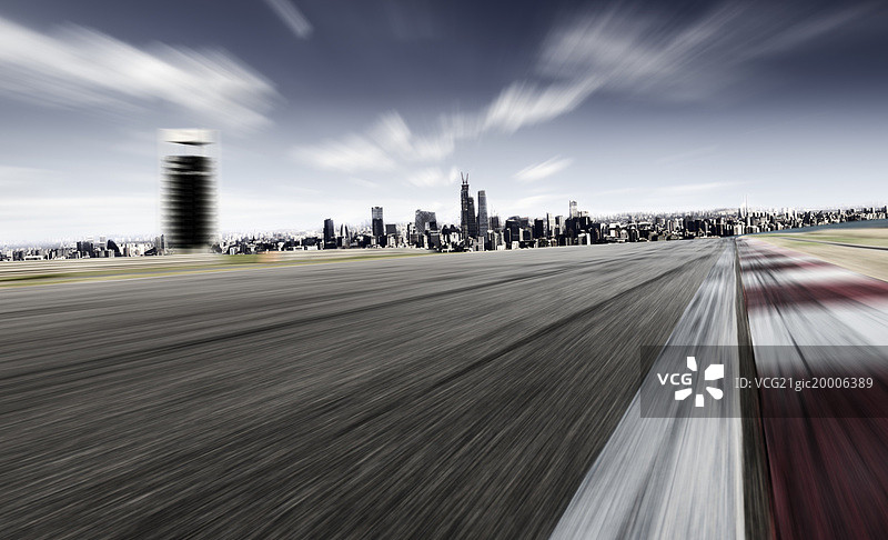 F1赛道记分板速度特效和北京CBD远景图片素材