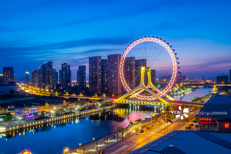 天津之眼摩天轮夜景图片素材