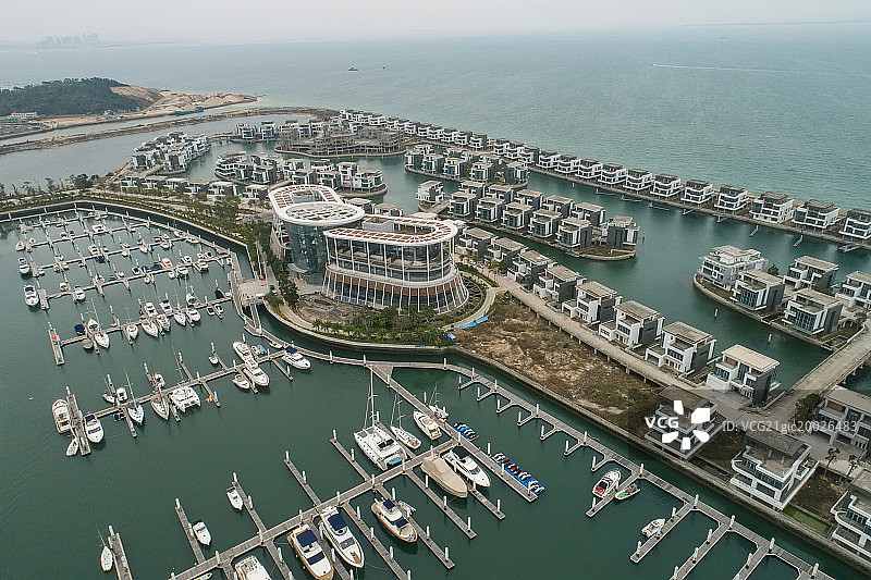 Aerial exhibition center in xiamen of fujian province sailing boat docks图片素材