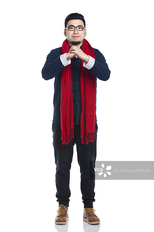 年轻男士拜年图片素材