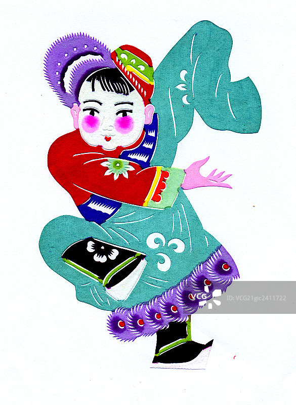 彩色剪纸，少数民族人物图片素材