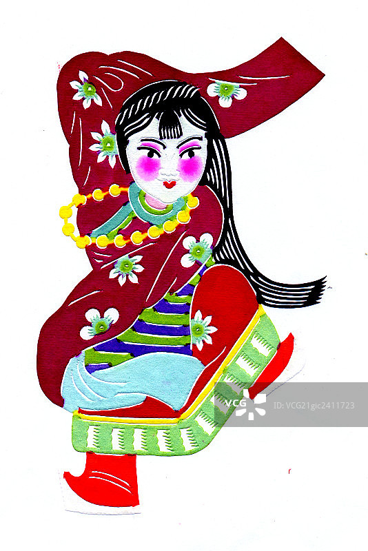 彩色剪纸，少数民族人物图片素材