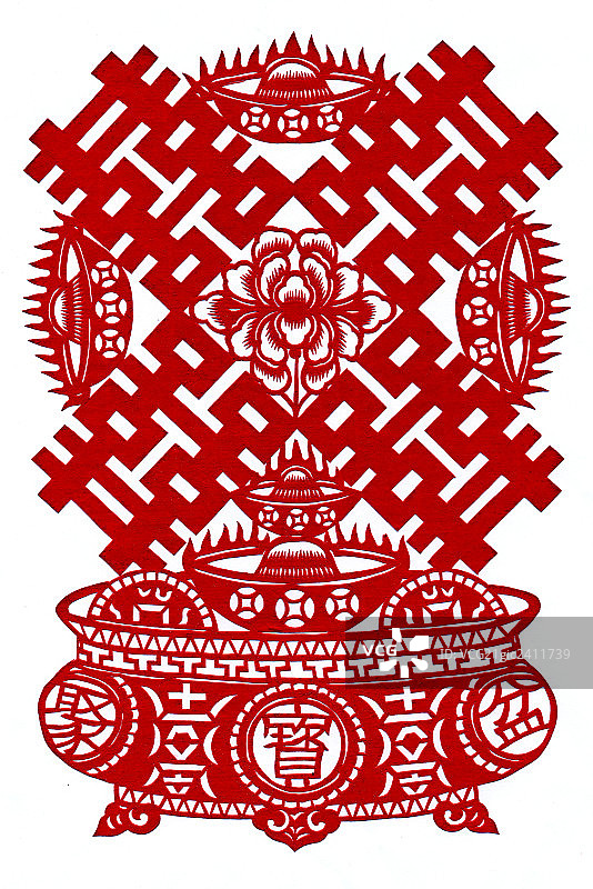 红色剪纸，双喜临门图片素材