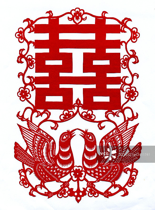红色剪纸，双喜临门图片素材