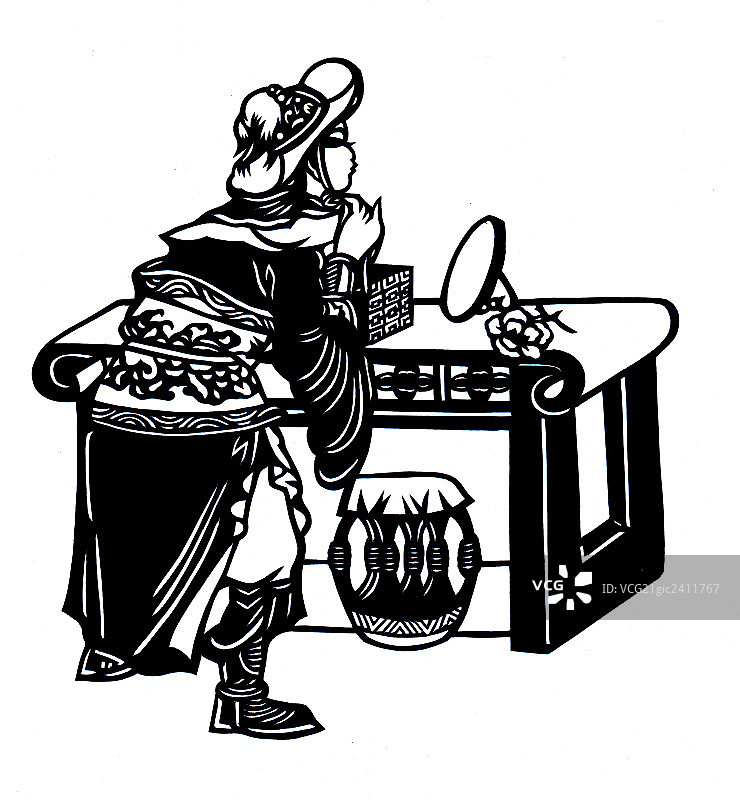 黑白剪纸，木兰从军图片素材