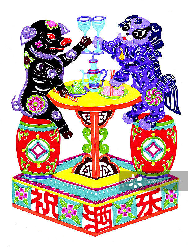 彩色剪纸，祝酒乐图片素材