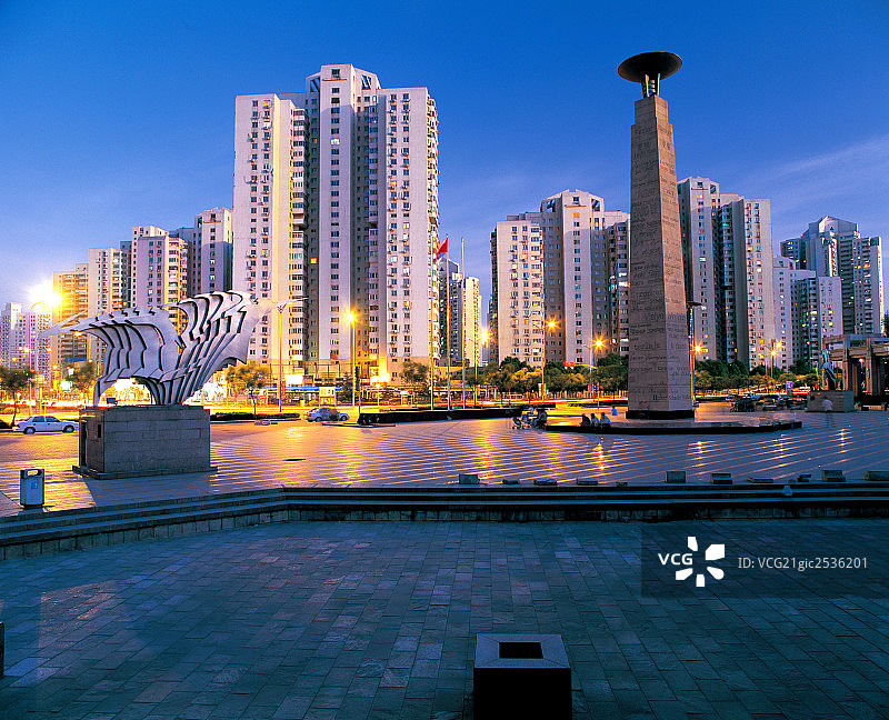 望京小区夜景，北京图片素材