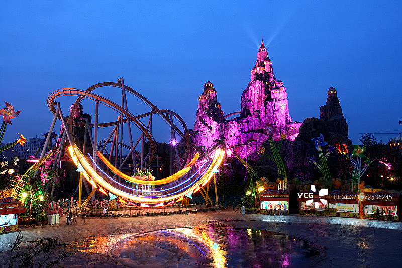 欢乐谷游乐园夜景，北京图片素材