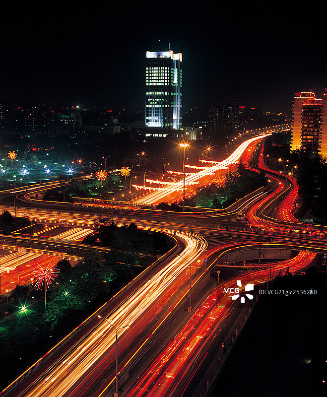 建国门立交桥夜景，北京图片素材