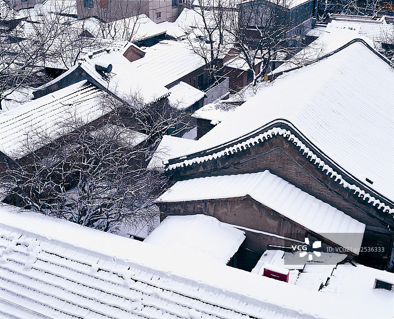 四合院雪景，北京图片素材