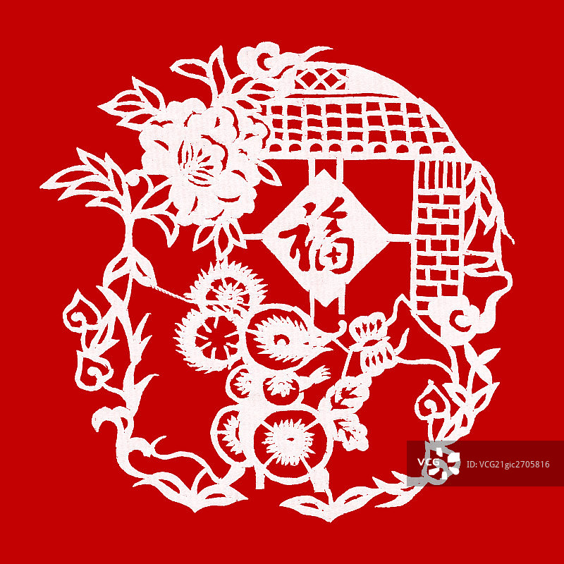 剪纸-鼠年有福图片素材