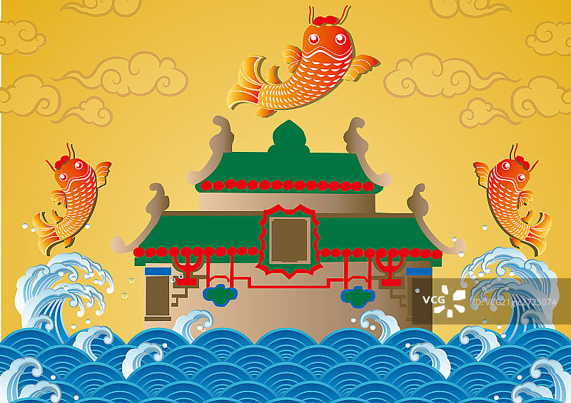 水鱼宫殿插画图片素材