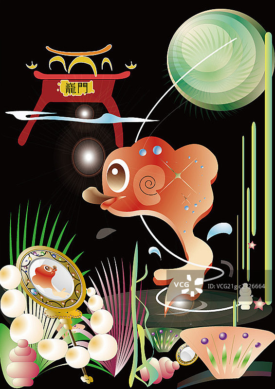 手绘中国元素鲤鱼跳龙门图片素材