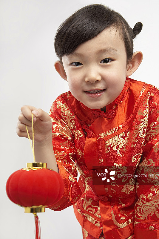 新年小女孩与小灯笼图片素材