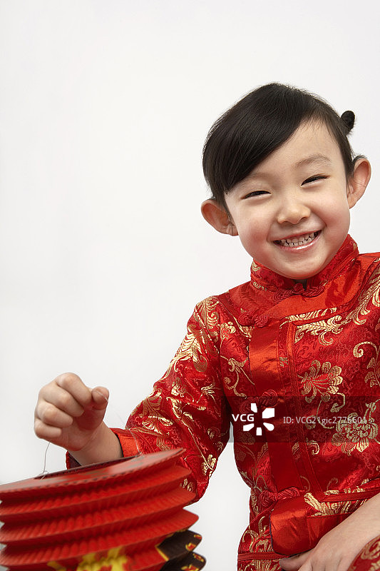 新年小女孩与灯笼图片素材