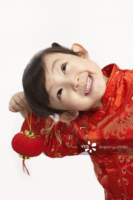 新年小女孩与小灯笼图片素材