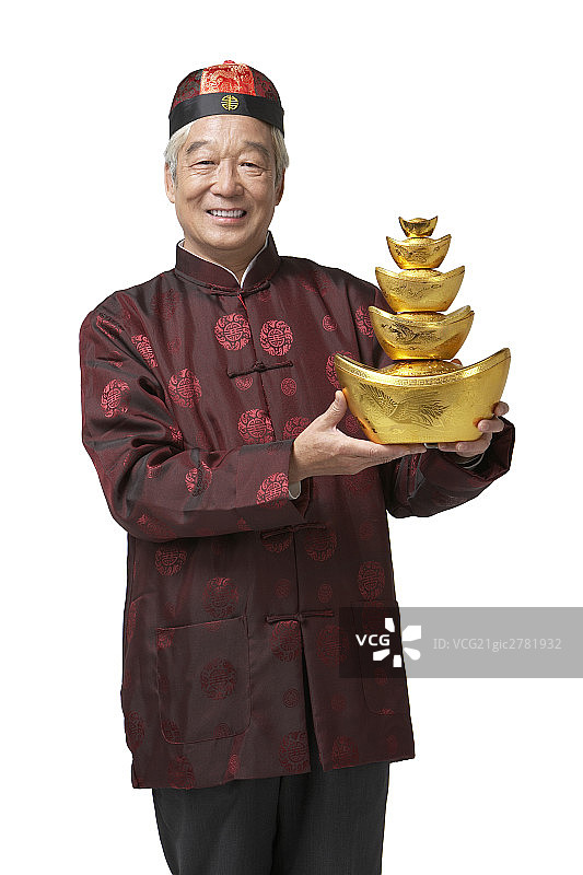 爷爷手拿金元宝图片素材