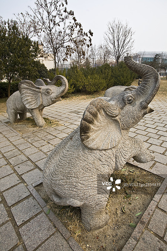 北京动物园大象群石雕图片素材