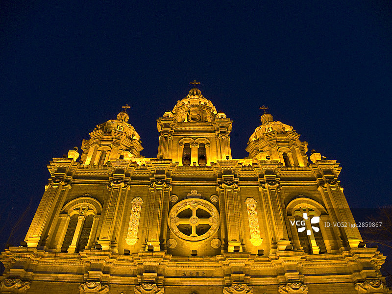 北京王府井教堂夜景图片素材