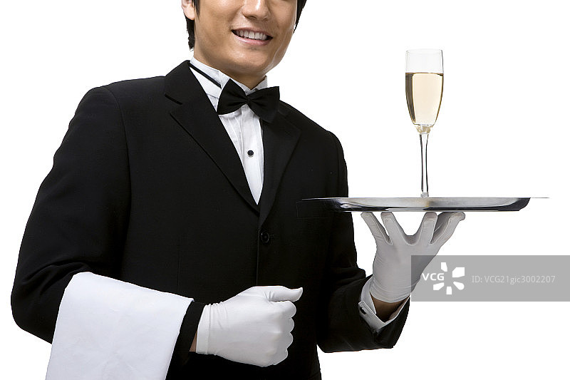端酒杯的服务员图片素材