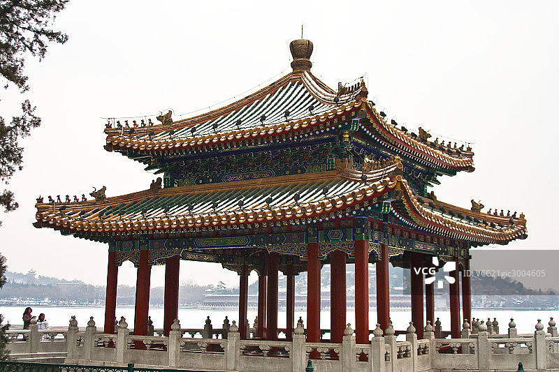 冬季的北海公园五龙亭雪景图片素材