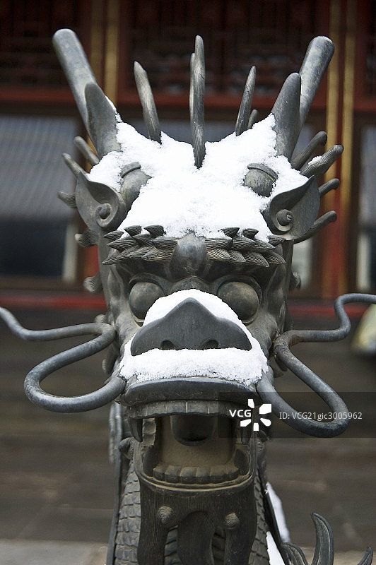 冬季故宫白雪覆盖的龙雕图片素材