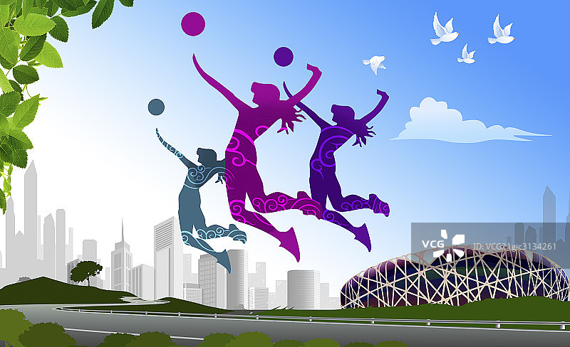 沙滩排球运动插图图片素材