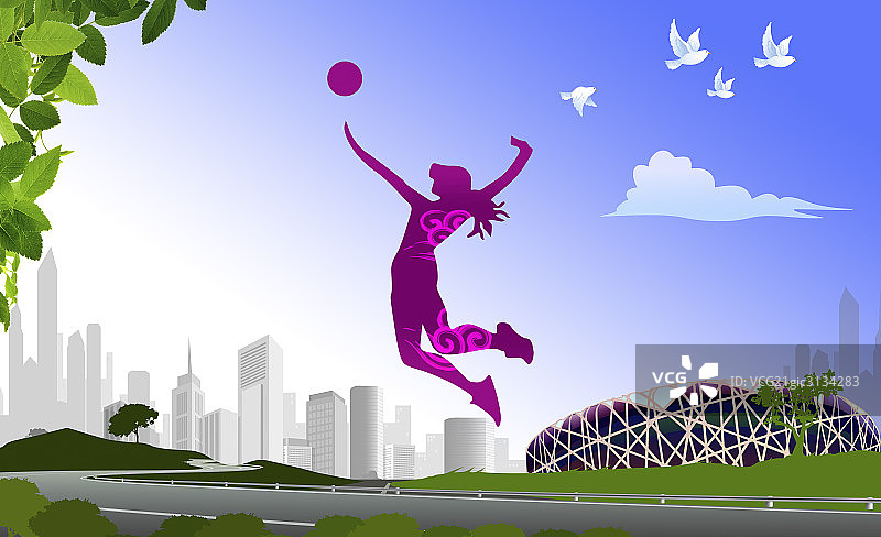 沙滩排球运动插图图片素材