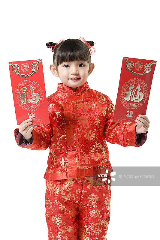 拿红包的小女孩图片素材