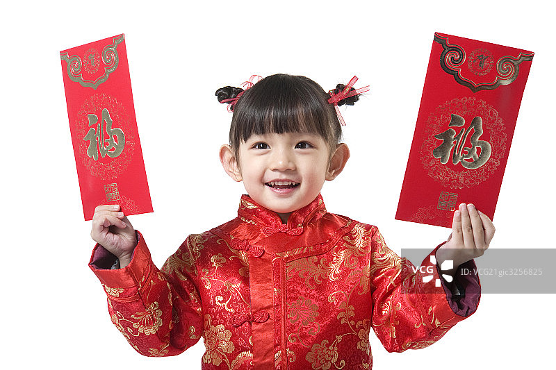 拿红包的小女孩图片素材