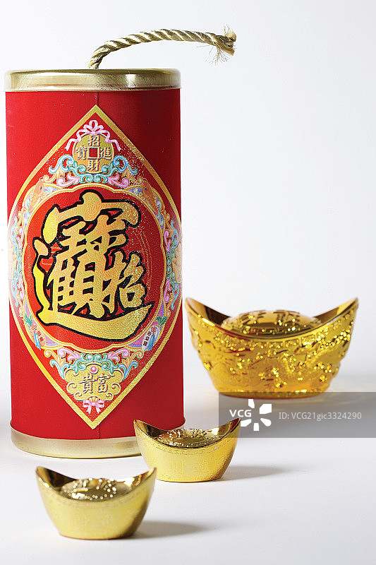 静物-鞭炮金元宝图片素材