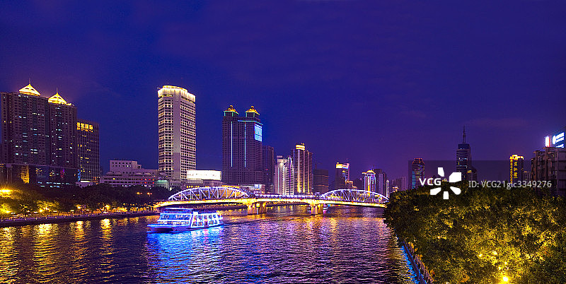 中国广州珠江夜景，海珠桥图片素材