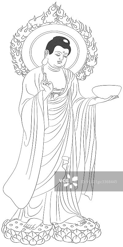 佛教素描释迦牟尼图片素材