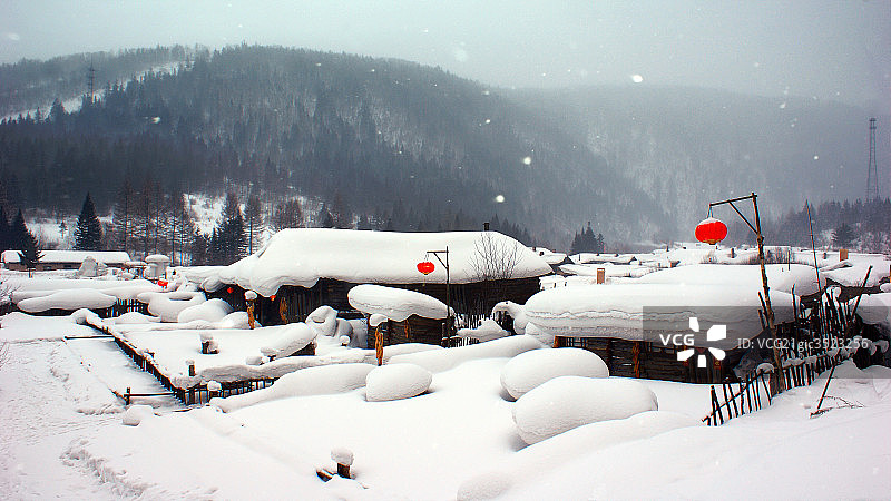黑龙江省牡丹江市双峰雪乡图片素材