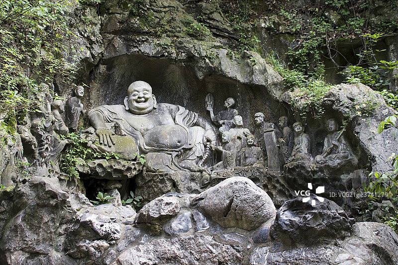 浙江省杭州灵隐飞来峰弥勒造像图片素材